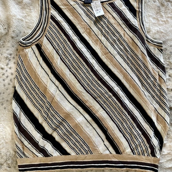 The Limited Tops - The Limited Diagonal Striped Tank Top in Black, White, and Tan
